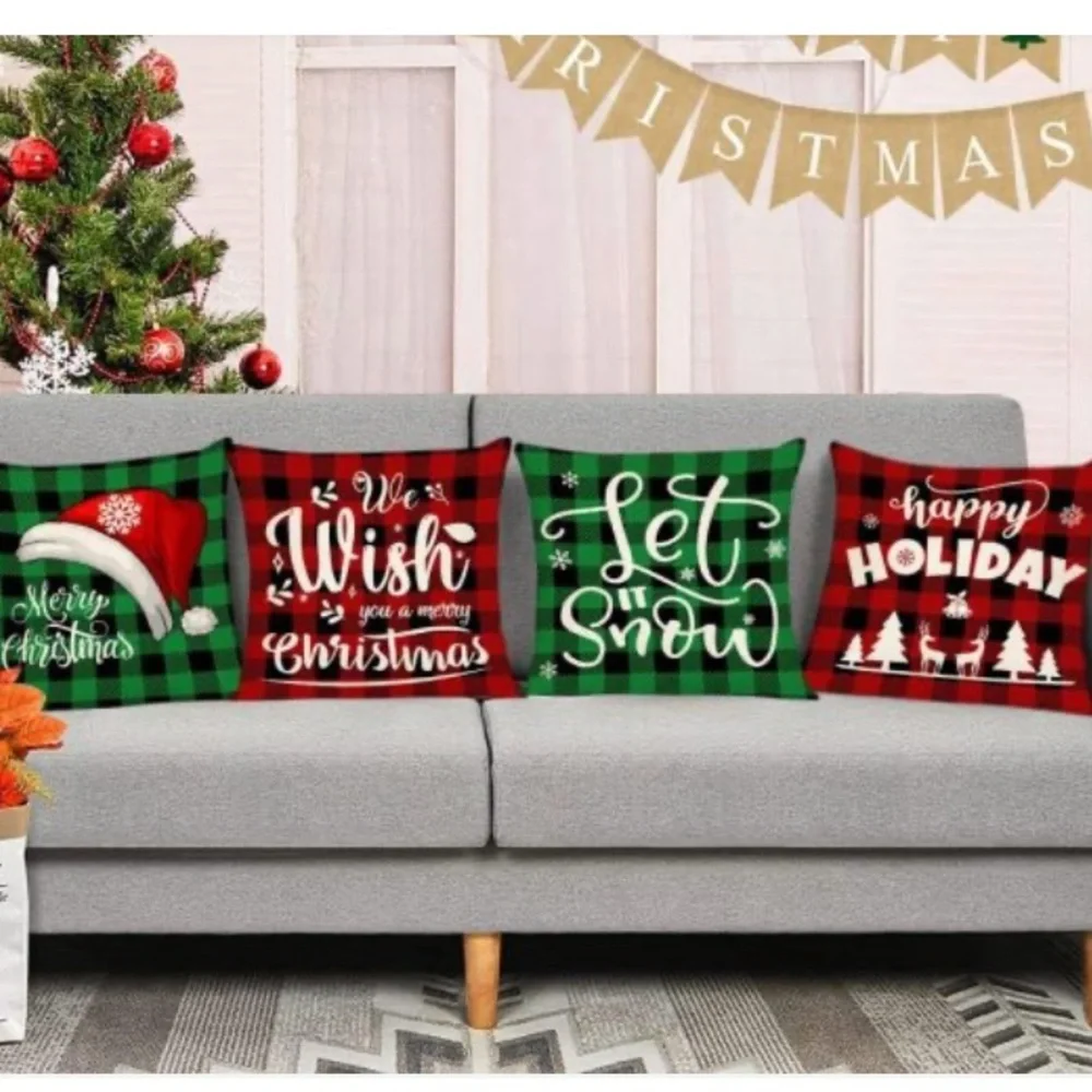 Festive Holiday Pillow Covers Set of 4 - Red and Green 20”X20”